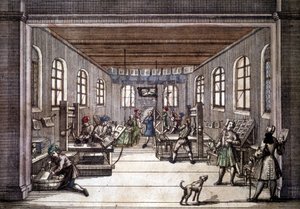 Ett tryckeri i början av 1700-talet. av Unknown artist