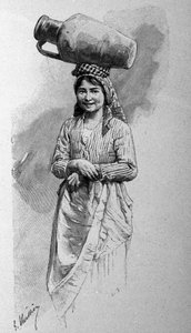En ung siciliansk kvinna som bär en kanna på huvudet. av Unknown artist