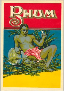 En ung svart man denude som håller ett glas rom (reklam) (Chromolithography av Unknown artist