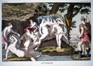 Acteon förvandlad till rådjur - i Mythological Dictionary av Unknown artist