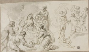 Tillbedjan av herdarna; Stening av Sankt Stefan av Unknown artist