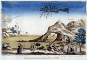 Aerostatisk fisk uppfödd i Plazentia, Spanien, regisserad av Dom Joseph Patinho, som flyger till staden Coria på stranden av Arragonfloden (12 ligor från Plazentia) den 10 mars av Unknown artist