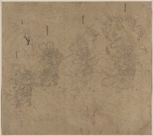 Album med daoistiska och buddhistiska teman: Procession of Daoist Deities: Leaf 11 av Unknown artist