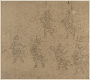 Album med daoistiska och buddhistiska teman: Procession of Daoist Deities: Leaf 14 av Unknown artist