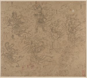 Album med daoistiska och buddhistiska teman: Procession of Daoist Deities: Leaf 19 av Unknown artist