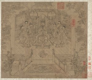 Album med daoistiska och buddhistiska teman: Procession of Daoist Deities: Leaf 1 av Unknown artist