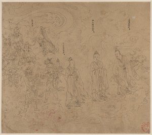 Album med daoistiska och buddhistiska teman: Procession of Daoist Deities: Leaf 20 av Unknown artist
