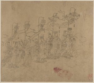 Album med daoistiska och buddhistiska teman: Procession of Daoist Deities: Leaf 5 av Unknown artist