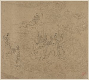 Album med daoistiska och buddhistiska teman: Procession of Daoist Deities: Leaf 7 av Unknown artist