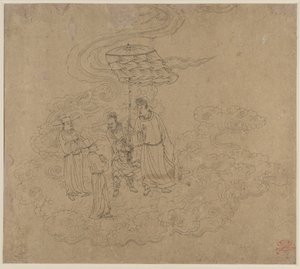 Album med daoistiska och buddhistiska teman: Procession of Daoist Deities: Leaf 9 av Unknown artist