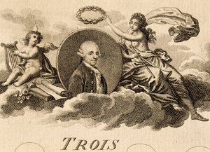 Allegory of Franz Joseph Haydn (1732-1809) på partiturens titelsida för Three Quartets, Opus 75, Book I av Unknown artist