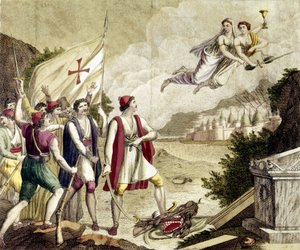 Allegori om återuppvaknandet av den nationalistiska känslan av Grekland under ottomansk dominans som ledde till det grekiska frihetskriget (1821-1830) eller den grekiska revolutionen. av Unknown artist