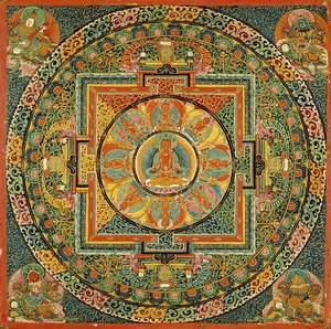 Altarbord med Mandala av Amitayus, det oändliga livets Buddha av Unknown artist