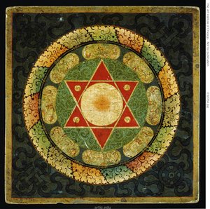 Altarbord med mandala av kvinnlig tantrisk upplyst varelse (Vajrayogini) av Unknown artist