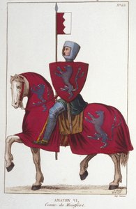Amaury VI, greve av Montfort (v.1192-v. 1241), förlorade en del av erövringarna av sin far Simon IV Fortet och överlåter sina rättigheter söderut till kungen av Frankrike, Ludvig VIII. Gravyr från 1830. av Unknown artist