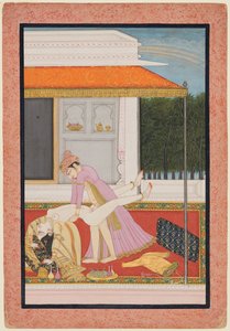 Ett amoröst par, förmodligen Raja Mahendra Pal av Basohli (f. 1806–13) med en favoritdrottning av Unknown artist