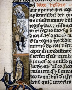 En belysning som skildrar byggscen på 1300-talet. av Unknown artist