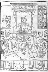 Anatomisk dissektion. Gravyr från en avhandling av medicin av Gerolamo Cardano (Cardanus Hieronymus), Florens av Unknown artist