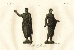 Forntida etruskiska statyer som visar män som bär toga, tunika, calzari (skor), etc. av Unknown artist