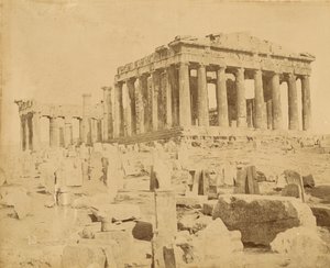 [Vinklad vy av Parthenon] av Unknown artist
