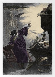 Apparition de Mephistopheles (Mephisto) a Faust Illustration de "" Faust"" av Johann Wolfgang von Goethe (1749-1832) (Illustration för "" faust"" av Goethe) Gravyr av Unknown artist