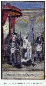 Apprentice Oath - från en gravyr från "Adonhiramite Masonry" av en riddare av alla frimurarorder av Unknown artist