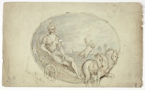Aurora i sin vagn (recto); Tre manliga porträttbyster (verso) av Unknown artist