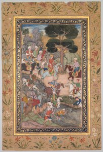 Babur möte med Sultan Ali Mirza vid Kohikfloden, från en Babur-nama (Memoirs of Babur) av Unknown artist