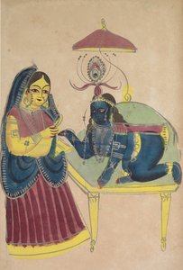 Baby Krishna ber om smör från Yashoda av Unknown artist
