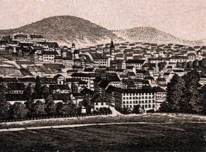 Baden Baden (Baden-Baden), Tyskland: utsikt över staden (allmän vy). i "" Världen illustrerar 168 vyer"" Odaterat (slutet av 1800-talet) av Unknown artist