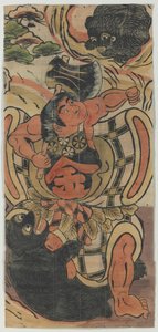 Banderoll föreställande Kintaro som kämpar mot björnar av Unknown artist