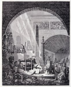 Baron Dominique Vivant-Denon (Vivant denon) på sitt kontor, omgiven av konstföremål och Napoleon av Unknown artist