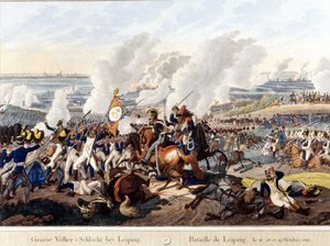 Slaget vid Leipzig (Battle of the Nations), 16-19 oktober 1813 (gravyr) av Unknown artist