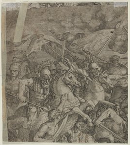 Slaget vid Milvian Bridge (fragment) (verso) av Unknown artist