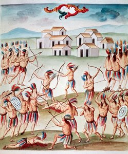Stridsscen, bakhåll i Acolman, Mexiko (Watercolou, ca. 1770-1780) av Unknown artist