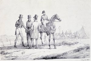 Satsa på kanten av kapplöpningsfältet med en jockey till häst - litografi, deb. 1800-talet av Unknown artist