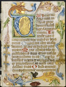 Bifolio från a Book of Hours: Initial V med blomkant av Unknown artist