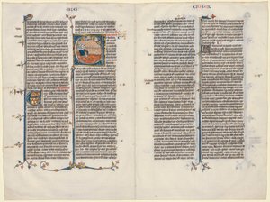 Bifolium från en bibel: Initial E[t factum est] med Hesekiel av Unknown artist