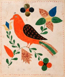 Fågel vänd åt vänster på blommande kvist av Unknown artist