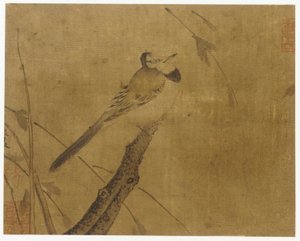 Fågel på en bladlös gren av Unknown artist