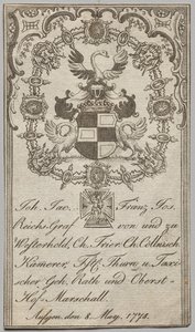 Bokskylt: Johan. jac Franz Joseph, kejserlig greve av Westerhold av Unknown artist