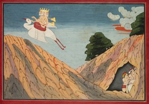 Brahma gömmer koherdarna och kalvarna i grottan, sida från en Bhagavata Purana av Unknown artist