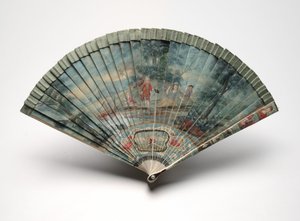 Brisé-fan med en scen av två par i ett landskap, ca 1700-25 av Unknown artist