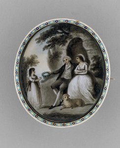 Brosch, ca 1800 (sepia på elfenben, hår, emalj av Unknown artist