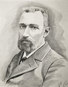 CURIE, Pierre (1859-1906). Fransk fysiker. Porträtt från 1898. Gravyr. av Unknown artist