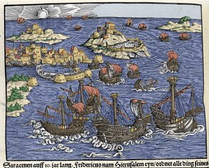Erövring av Jerusalem av saracenska arméer i februari 638. I "Den Noble Strict Best Fromen""" av Johann Stumpff av Unknown artist