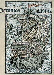 Caravelle "La Pinta" från Christopher Columbus expedition (färggravyr) av Unknown artist