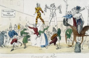 Carnival of Paris, boulevard des Italians - 1700-talsgravyr, Carnavalet. av Unknown artist