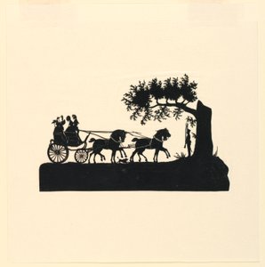 Vagn och hästar i siluett av Unknown artist