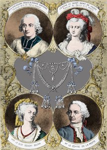 Fall av halsband av drottning Marie Antoinette - huvudpersonerna i fallet: Louis Rene Edouard de Rohan (kardinal de Rohan), Jeanne de Valois Saint Remy (Valois-Saint-Remy), greve de la Motte och Mademoiselle Le Guet d